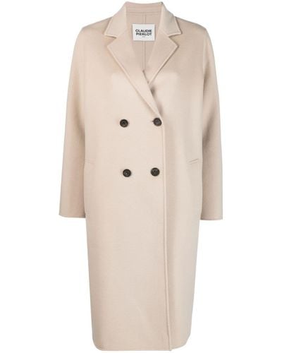Claudie Pierlot Long Double-breasted Coat - Natural