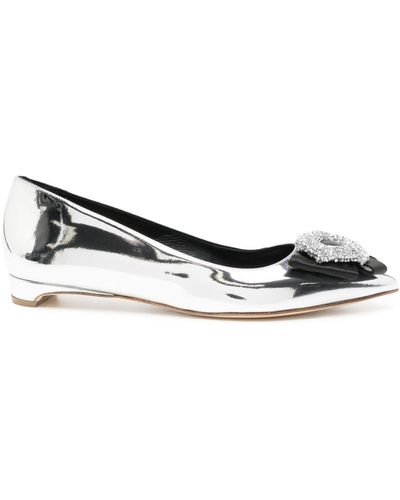 Rupert Sanderson Bedfa Crystal Bow Leather Court Shoes - White