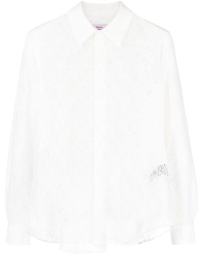 Martine Rose Camisa cruzada con encaje floral - Blanco
