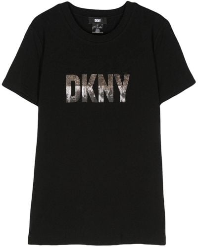 DKNY Rhinestone-embellished Logo T-shirt - Black