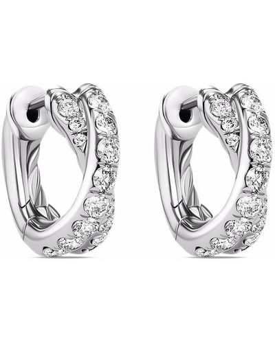 David Yurman 18kt White Gold Crossover Pavé Diamond Hoop Earrings - Metallic