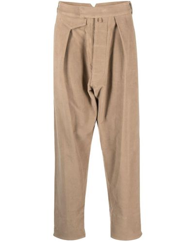 Moschino Pantalon droit en coton à détails plissés - Neutre