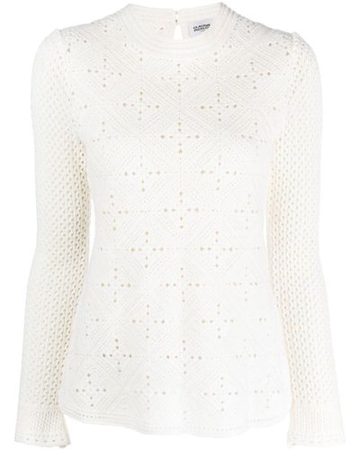 Claudie Pierlot Long-sleeve Crochet-knit Sweater - White