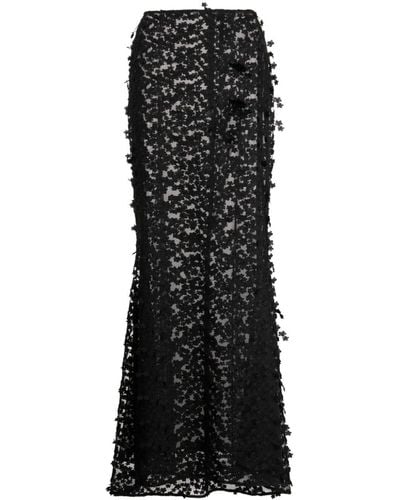 Cynthia Rowley Falda de cintura alta con encaje floral - Negro