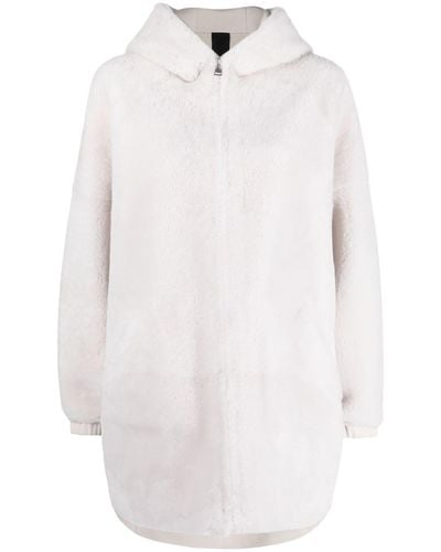 Blancha Reversible Hooded Shearling Coat - White