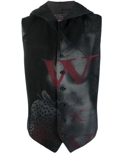 Yohji Yamamoto Graphic-print Hooded Vest - Black