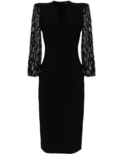 Jenny Packham The Swan Sequin-sleeve Midi Dress - Black