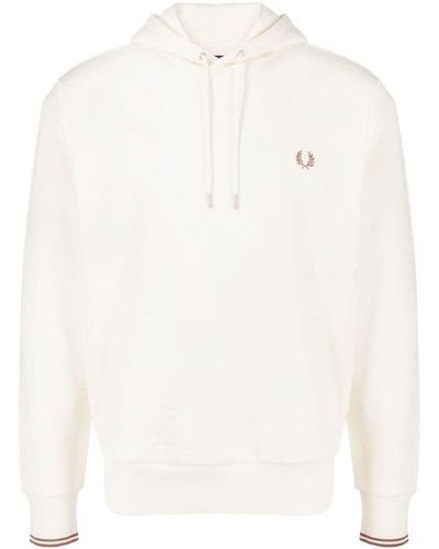 Fred Perry Logo-Embroidered Drawstring Hoodie - White