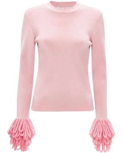 JW Anderson Fringed-cuffs Merino Wool Sweater - Pink