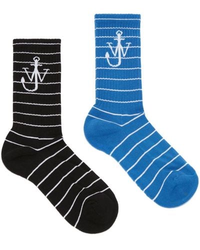 JW Anderson Gestreifte Jacquard-Socken mit Intarsien-Logo - Blau