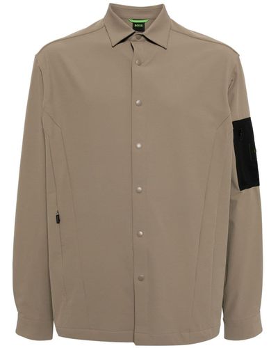 BOSS Logo-appliqué Panelled Shirt Jacket - Brown