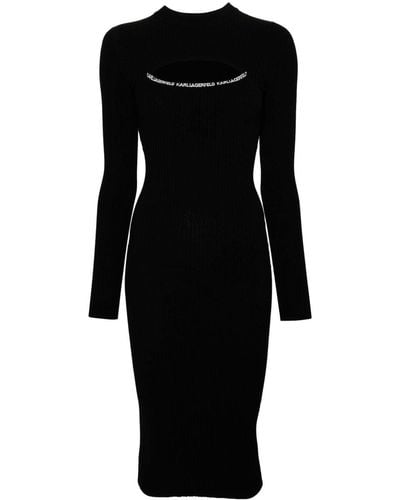 Karl Lagerfeld Logo-intarsia Ribbed-knit Midi Dress - Black