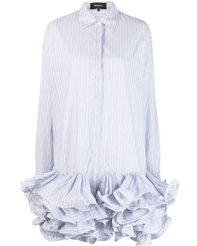 Rochas Long-sleeved Ruffled Shirt Dress - White