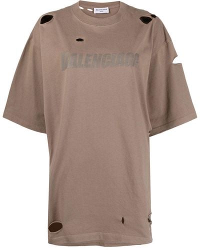 Balenciaga ダメージ ロゴ Tシャツ - ブラウン