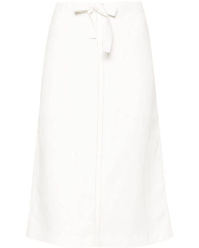 Ferragamo Falda midi con cordones y costuras en contraste - Blanco