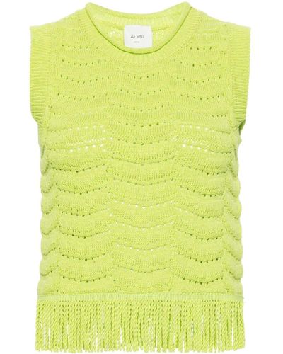 Alysi Crochet-knit Fringed Top - Yellow