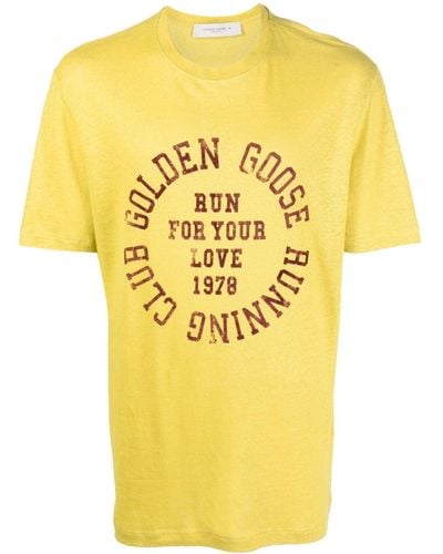Golden Goose T-Shirt aus Leinen mit Logo-Print - Gelb