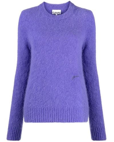 Ganni Brushed-effect Crew-neck Sweater - Purple