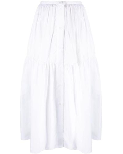 Patou Button-up Tiered Midi Skirt - White