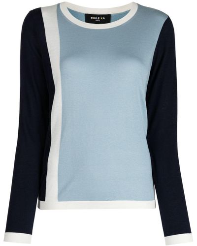 Paule Ka Fine-knit Panelled Sweatshirt - Blue