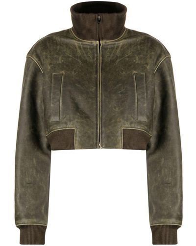 Manokhi Cropped Leather Jacket - Green