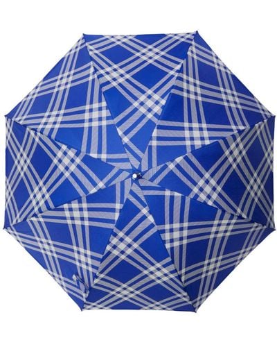 Burberry Panelled Checked Umbrella - Blue