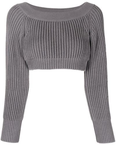 Alexander McQueen Ribbed-knit Cropped Sweatshirt - Grey