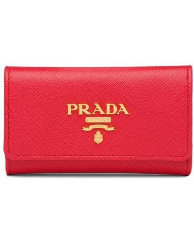 Prada Leather Keychain Wallet - Red
