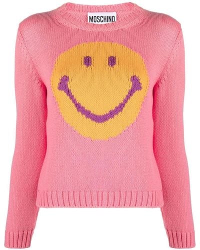 Moschino Pull en maille intarsia à logo Smiley - Rose