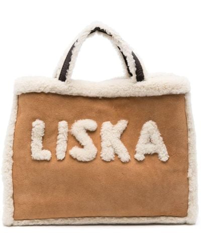 Liska Logo-Lettering Tote Bag - Brown