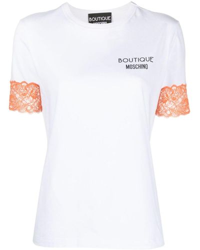 Boutique Moschino T-shirt en coton à détails en dentelle - Blanc