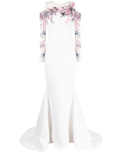 Saiid Kobeisy Bead-embellished Crepe Maxi Dress - White
