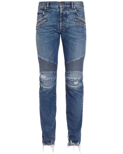Balmain Ripped Tapered Jeans - Blue