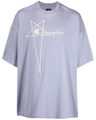 Rick Owens X Champion Embroidered-logo Oversized T-shirt - Blue