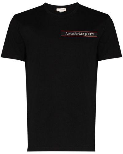 Alexander McQueen アレキサンダー・マックイーン ロゴ ストライプ Tシャツ - ブラック