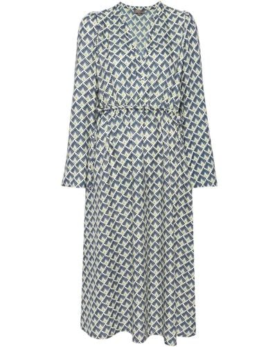 N.Peal Cashmere Printed Cashmere-silk Dress - Gray
