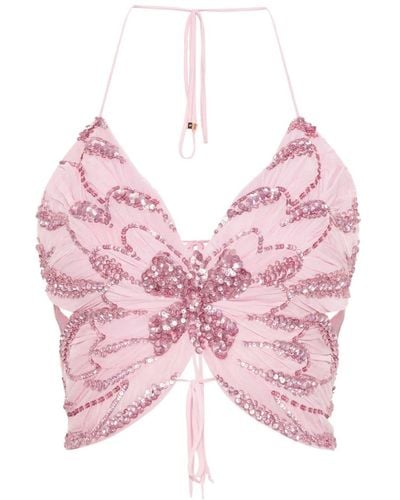 Blumarine Sequin-embellished Butterfly Top - Pink