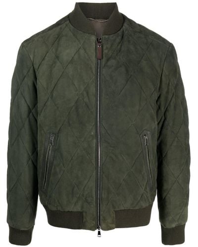 Canali Diamond-quilted Suede Bomber Jacket - Green