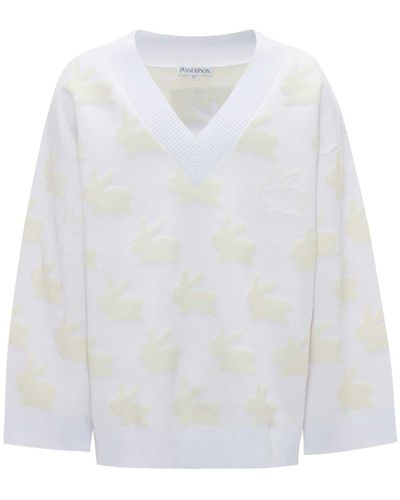 JW Anderson Bunny-print V-neck Sweater - White