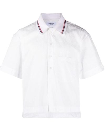 Thom Browne Kurzärmeliges Seersucker-Hemd - Weiß