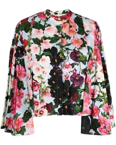 Oscar de la Renta Floral-print wide-sleeve blouse - Nero