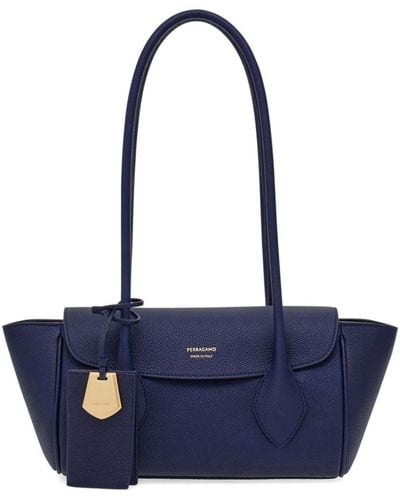 Ferragamo Small East-west Leather Tote Bag - Blue