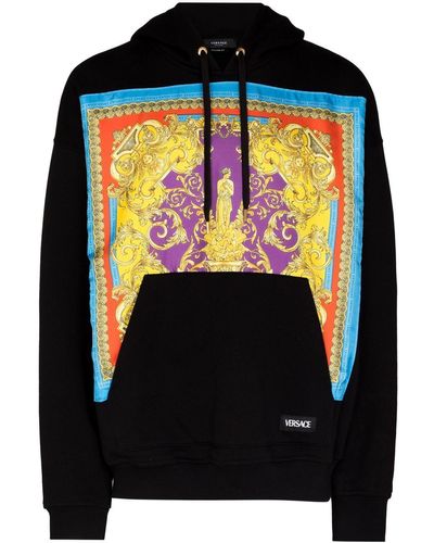 Versace Baroque-panelled Pullover Hoodie - Black