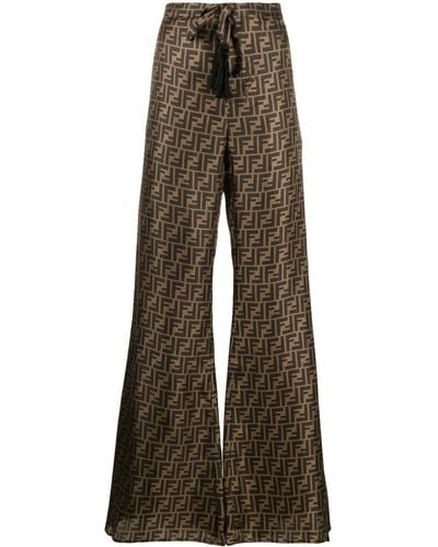 Fendi Ff Silk Wide-leg Trousers - Brown