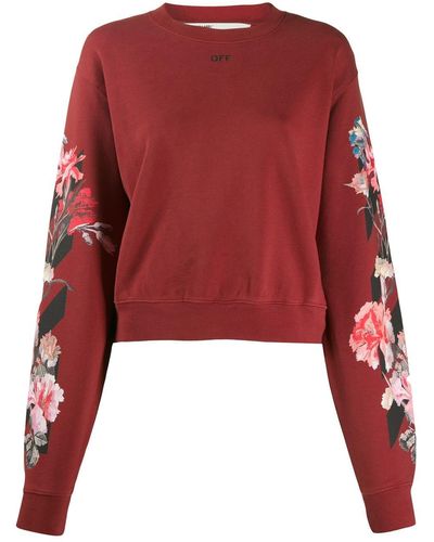 Off-White c/o Virgil Abloh Flowers Carryover Cropped Crewneck Sweatshirt - Red