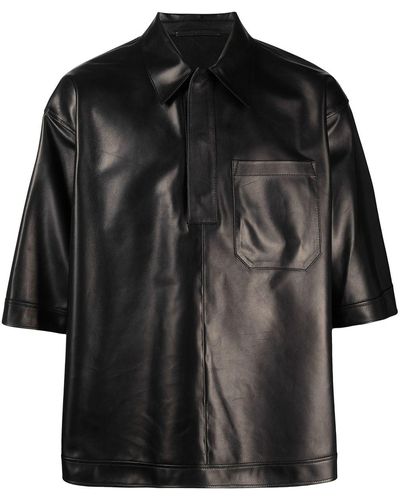 Valentino Garavani Leather Short-sleeve Polo Shirt - Black