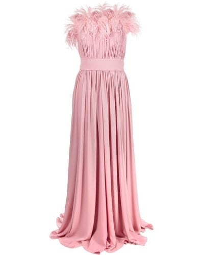 Elie Saab Seidenkleid mit Federn - Pink