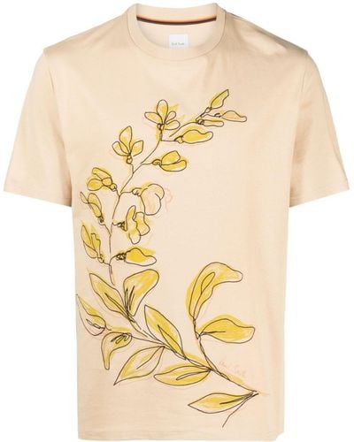 Paul Smith Katoenen T-shirt Met Geborduurde Bloemen - Naturel