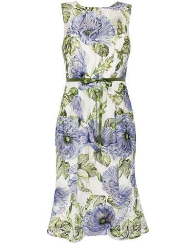 Marchesa Floral-embroidered Tulle Midi Dress - Blue