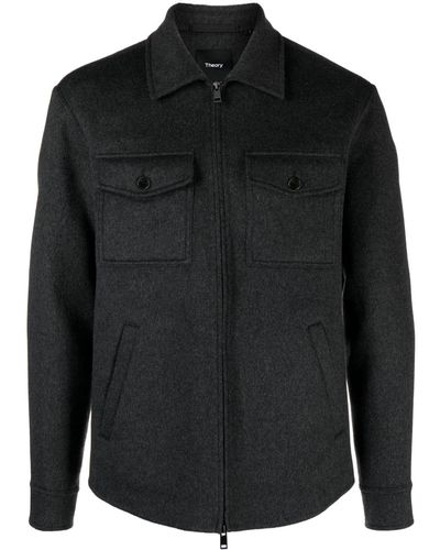 Theory Zipped Wool-blend Shirt Jacket - Black